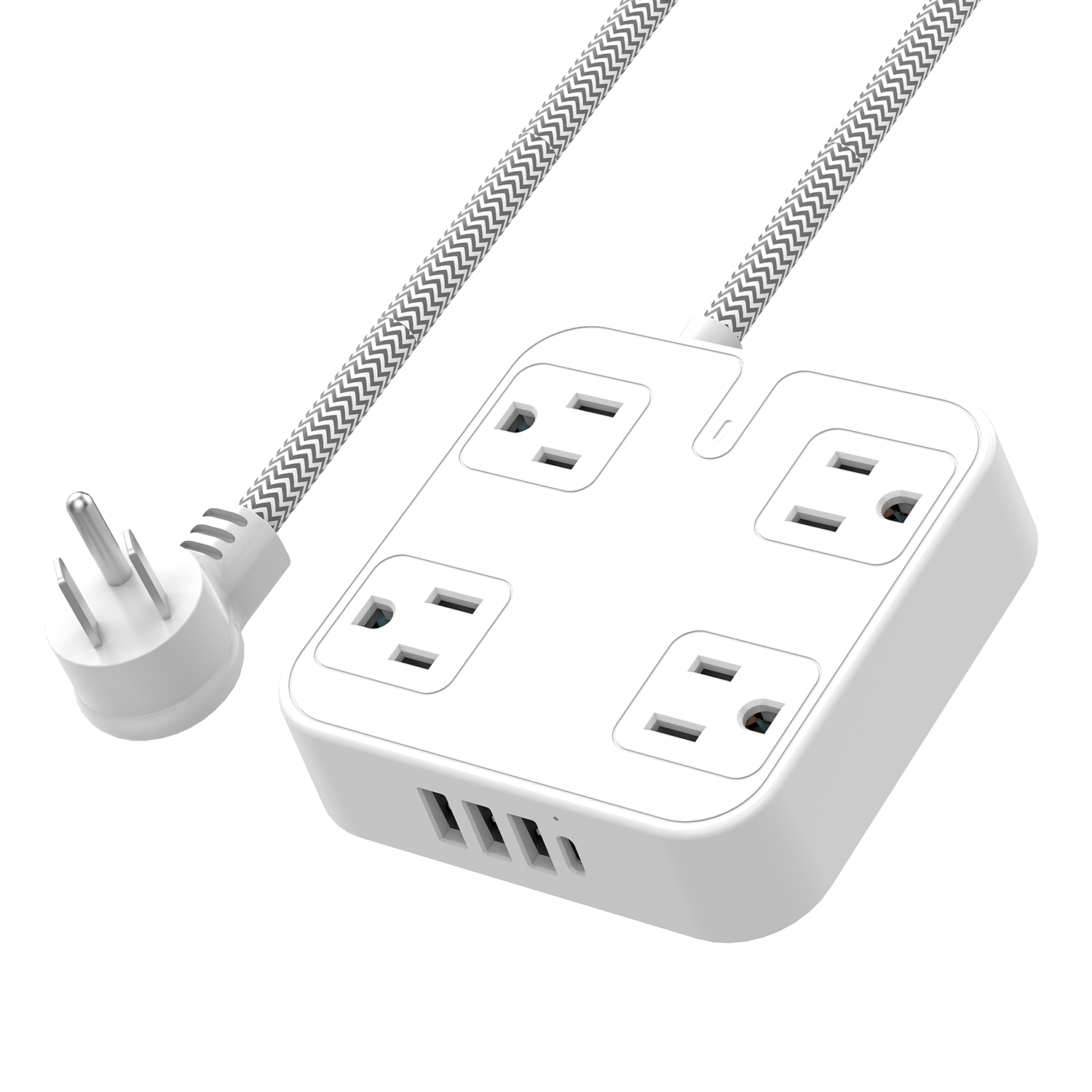 Удлинитель с плоским штекером и 3 портами USB 1TYPE C, 4 розетками, удлинитель, настенное крепление, зарядная станция, шнур 5 футов