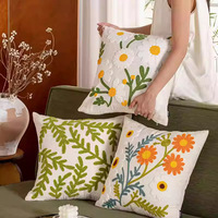 Housse de coussin de canapé carrée américaine en polyester/coton avec broderie lourde, fermeture éclair, style pastoral vert pour salon