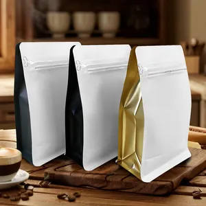 Hot Sales 8 Side Seal Aluminum Foil Flat Bottom Recyclable Zipper Stand Up Food Coffee Packaging Bag With Zipper And Valve