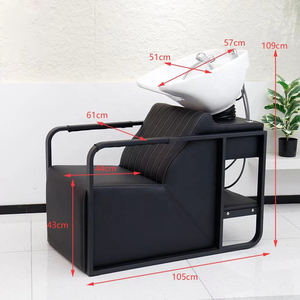 Fauteuil de lavage professionnel moderne avec cadre en métal noir et cuvette en céramique pour salon de coiffure - Product Image 6
