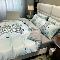 Soie lavée 3d imprimé couette ensemble de literie drap de lit 4 pièces housse de couette ensemble dessin animé literie OEM blanc King Size