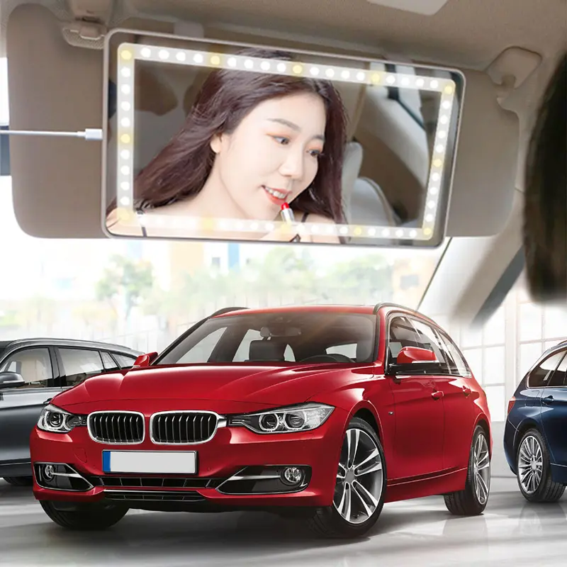Miroir de courtoisie de voiture avec 60 leds 3 modes d'éclairage Miroir de visière de voiture rechargeable Miroir de courtoisie universel pour voiture