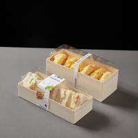 Boîte d'emballage alimentaire biodégradable jetable en bois pour sushis, desserts, pâtisseries, gâteaux, brownies, boulangerie, déjeuner, traiteur, conteneur à emporter