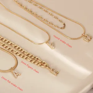 Gold Initial Necklace Tiny Letter Necklace Zirconia Letter Pendant Gold A-Z Zircon Stone Initial Necklace Multiple Chain Options