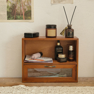 Solid Wood Desktop Drawer Display Shelf One Drawer Cabinet Cosmetic <b>Storage</b> Organizer <b>Makeup</b> Organizer - Product Image 1