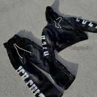 Streetwear personnalisé éponge française Vintage CottonHalf Zipper Survêtement Broderie Applique Pantalon de survêtement évasé et Ensemble de sweat à capuche zippé