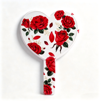 Cermin Genggam Bentuk Hati Valentine Ukuran Besar Cetak Pola Kustom Cermin Rias Dekoratif Portabel untuk Wanita Kecantikan & Dekorasi Rumah