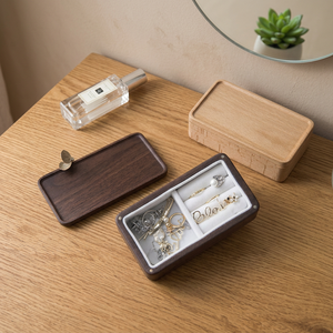 Beech Black Walnut Solid Wood Rectangle Small Painted Sustainable Magnetic Jewelry Gift <b>Box</b> with Magnetic Lid - Product Image 3