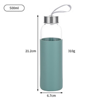 Bouteille d'eau en verre de 550 ml, style classique, écologique, portable, pour les voyages en plein air, les sports, passe au lave-vaisselle, avec couvercle en acier inoxydable