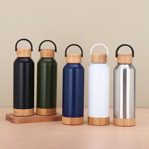 Bouteille d'eau en acier inoxydable avec couvercle en bambou, isotherme à double paroi sous vide, 24h de conservation de la température, pour le camping et les activités de plein air - Product Image 1