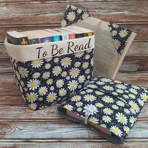 Daisy pattern book organiser personalised book storage, book sleeve, corner bookmarks for Book lovers gift set
