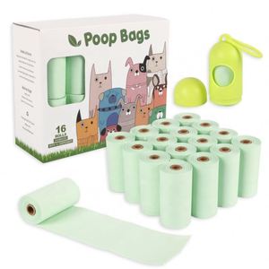 Sacs à crottes de chien compostables 100% biologiques en amidon de maïs + PBAT + PLA, 16 rouleaux avec distributeurs de sacs à crottes - Product Image 1