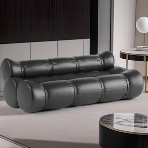 Sofá Modular de Diseño Arqueado con Acabado en Cuero Negro, Muebles para Sala de Estar - Product Image 3
