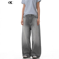 11KN Cloud Grey American-Style Jeans à jambe droite pour hommes femmes Denim lavé ample minceur tridimensionnel jambe large