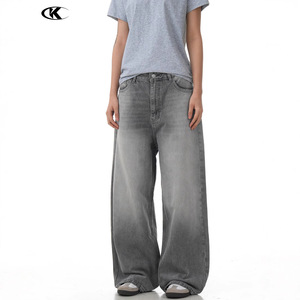 <span class=keywords><strong>Jeans</strong></span> a <span class=keywords><strong>gamba</strong></span> dritta 11KN grigio nuvola stile americano per uomo e donna in Denim lavato a <span class=keywords><strong>gamba</strong></span> <span class=keywords><strong>larga</strong></span> e snellente tridimensionale - Product Image 2