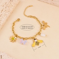 Série Insectes 2 pièces/ensemble : Collier pendentif abeille de luxe et Bracelet chaîne marguerite papillon en acier inoxydable, Bijoux de mode pour femme
