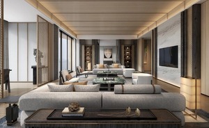 Ensemble de canapés en tissu en forme de L moderne avec coussins pour chambre d'hôtel et mobilier de hall, design contemporain, usage commercial - Product Image 1