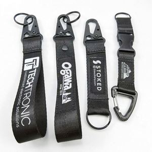 Short Wrist Strap <b>Key</b> <b>Chain</b> Lanyards Carabiner Custom Logo Polyester With Printing Logo Wholesale Promotional Carabiner Keychain - Product Image 2