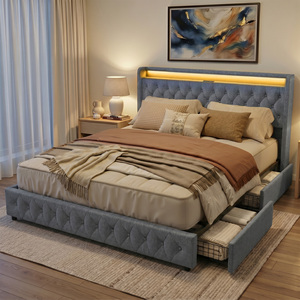 Cama Moderna Ajustable y Cómoda con Botones Decorativos, Almacenamiento, Estación de Carga, Cajones Debajo de la Cama, Alta Capacidad de Carga, Tapizada - Product Image 1
