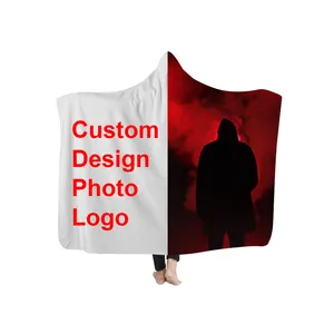 Wearable Blankets Adult Hooded 3D Printed Plush Poncho With Sleeve Throw Lightweight Soft Fleece Warm Winter Hoodie Blanket