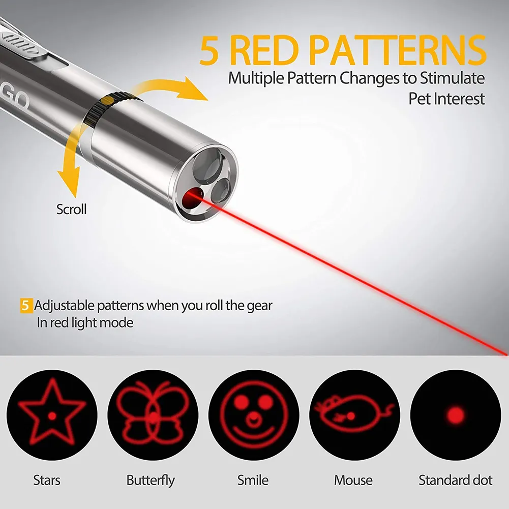 Xách tay USB đèn pin 3 LED con trỏ laser bút ánh sáng mèo Laser đồ chơi công cụ đào tạo Pet ánh sáng laser với 5 mô hình