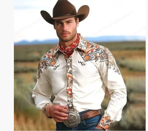 Camicia da <span class=keywords><strong>uomo</strong></span> 2025 stile occidentale Vintage a manica lunga da Cowboy Plus Size XL <span class=keywords><strong>5XL</strong></span> Stand monopetto floreale traspirante Casual per - Product Image 1