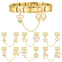 Bracelet à breloques DIY en acier inoxydable, style nœud papillon, double chaîne, électroplaqué, accessoire de bijouterie pour foulards