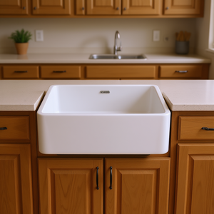 Évier de cuisine simple en céramique blanche, style ferme, 33x20 pouces, avec façade d'appoint, pour poste de travail de cuisine - Product Image 2
