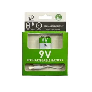 最畅销的可充电9v锂电池650毫安时镍氢C型充电电池2 4组，带C型端口