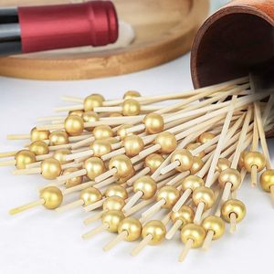Stuzzicadenti Decorativi da 4,7 Pollici in Bambù Dorato con Perle per Taglieri <span class=keywords><strong>di</strong></span> Salumi e Accessori per Feste - Product Image 2