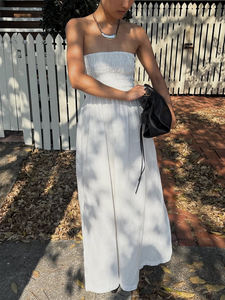 Robe longue plissée sans bretelles <span class=keywords><strong>en</strong></span> coton pour femme, taille haute, style tube, collection été 2026, idéale pour les vacances à la plage, fabrication OEM. - Product Image 5