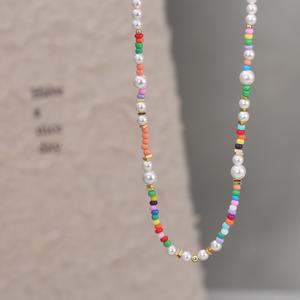 S925スターリングシルバービンテージネックレス幾何学模様シェルビーズ色女性用ガラスビーズ - Product Image 4