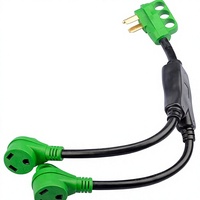 Kabel Adaptor RV Y 50 Amp Male Dua 30 Amp Female |   Pegangan Pemutus Sambungan Stopkontak Betina TT-30R dengan Steker Jantan 14-50P (Hijau/Hitam)