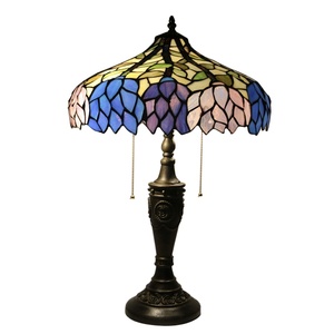 Lampe en verre Tiffany LongHuiJing de 16 pouces, lampe de table avec feuilles vertes et violettes, lampes de table pour la maison - Product Image 1