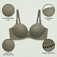 Soutien-gorge push-up côtelé Arc avec double rangée de strass, bande de maintien large, sans armatures, bretelles larges, soutien-gorge personnalisé pour femme