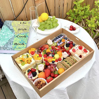 En vrac 110gsm (f-flûte) kraft ondulé gâteau pâtisserie pique-nique brun kraft emballage traiteur plateau boîte avec séparateurs couvercles fenêtre