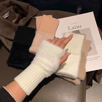 Gants d'hiver thermiques demi-doigt pour femmes en peluche chaud poignet tricoté gants d'écriture sans doigts pour les étudiants