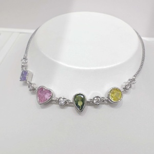 Bracelet personnalisé en argent 925 avec zircon, charme nœud papillon, zircon coloré, plaqué or 18 carats, bracelets étoiles raffinés pour filles. - Product Image 1