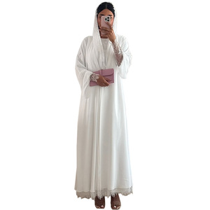 Abaya di Dubai all'Ingrosso, Elegante Abito Musulmano Modesto con Pizzo Fatto a Mano, Bianco, Abbigliamento Femminile - Product Image 6