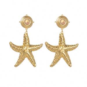 Pendientes de estrella de mar de acero inoxidable distintivos de doble gota, impermeables, chapados en PVD de 18K, sensación de verano por excelencia para mujer - Product Image 6