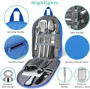 Camping Cooking Utensils Set Stainless Steel Grill Tools Camping BBQ Cookware Gear And Equipment For Travel Tenting RV