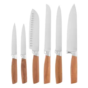 Mango de madera profesional Cuchillos de cocina de acero inoxidable Juego de cuchillos con soporte de madera de goma