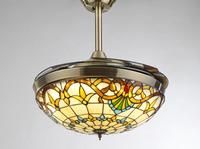 Ventilateur de plafond Tiffany Méditerranéen Mid-Century avec moteur AC, lampe LED invisible 110V, télécommande, corps métallique pour salon