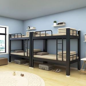 Lit superposé en métal double sur double avec support central, cadre en acier stable pour les logements étudiants - Product Image 4