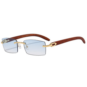 Gafas de Sol Retro Modernas con Montura de Madera Sin Marco, Protección UV400, Lentes Ocean, Diseño Cuadrado Pequeño, Unisex, Gafas Ópticas de Moda - Product Image 6