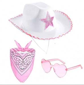 Chapeau de fille de vache étoile rose <span class=keywords><strong>avec</strong></span> garniture de paillettes chapeau de cow-boy <span class=keywords><strong>avec</strong></span> <span class=keywords><strong>des</strong></span> écharpes de bandana de <span class=keywords><strong>lunettes</strong></span> - Product Image 1