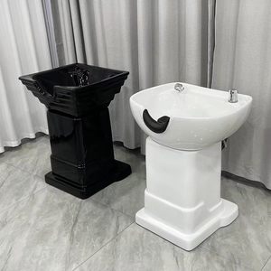 Lavacabezas vertical de cerámica para salón de belleza, con asiento y sistema de descarga rápida - Product Image 1