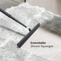 Raclette de douche télescopique en silicone pour portes vitrées, avec long manche, pour le nettoyage des sols et des fenêtres