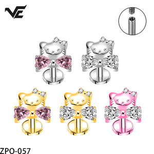 VIEN Jewellery ZPO-057 Joyería Corporal de Titanio de Grado Médico Sin Níquel, Estilo Hello Kitty, con Circonita Cúbica, para Labio - Product Image 1
