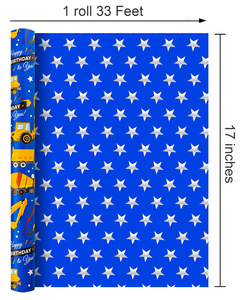 Blue cartoon excavator <b>children</b> gift wrapping paper Irregular silver star <b>children</b> birthday gift wrapping paper Customizable - Product Image 6